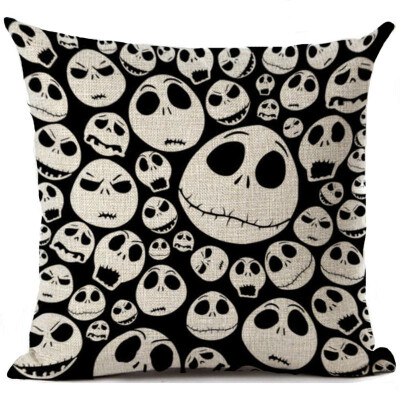 

Halloween Cartoon Skull Jack Cushion Cover Nightmare Before Christmas Printed Linen Throw Pillows Cover Decorative Pillowcase
