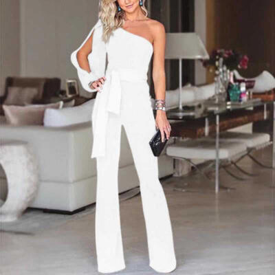 

Women Summer Clubwear Playsuit Jumpsuit Solid One Shoulder Long Trousers Pants