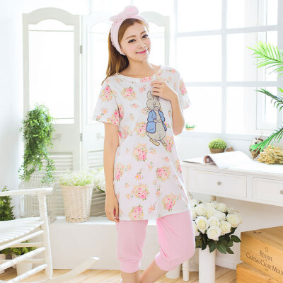 

Ms. printed nightwear flower pattern light green pajamas suit pink pyjama cartoon shorts home suit five points sleep pants women