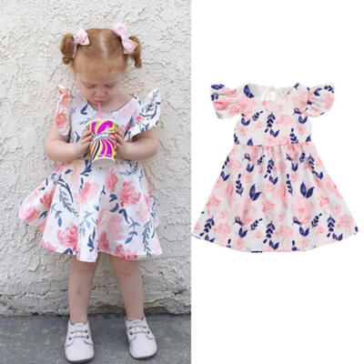 

Newborn Toddler Baby Girl Ruffle Sleeve Floral Tulle Party Pageant Dress Clothes
