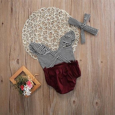 

Newborn Baby Girls Romper Jumpsuit Infant BodysuitHeadband Clothes Outfits Set