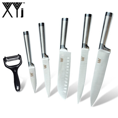

XYJ 6 PCS Set Kitchen Stainless Steel Knife Peeler Stainless Steel Blade&Handle paring Utility Santoku Chef Slicing Knife
