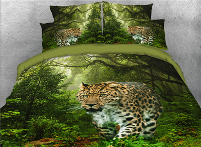 

3D Leopard in Woods Printed 4-Piece Cotton Bedding Sets