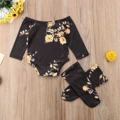 

Newborn Baby Girl Off Shoulder Flower Romper JumpsuitLeg Warmers Outfit Clothes