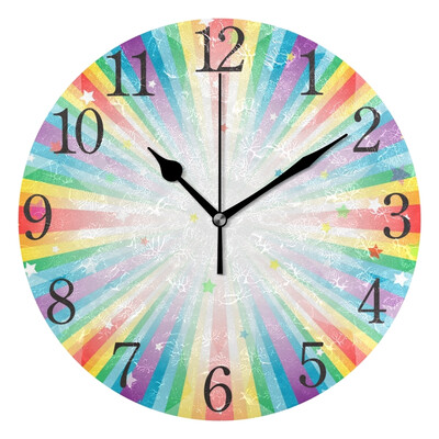 

Wall Clock Arabic Numerals Design Flashing Stars And Colorful Rainbow Round