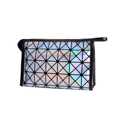 

2018 New Fashionable Geometric Cosmetic Bag For Women Luminous Makeup Cases Ladies Zipper Cosmetics Organizer Folding Travel Make