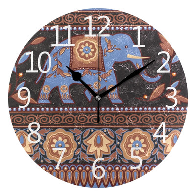 

Wall Clock Elephant Vintage Pattern Round Wall Clock Arabic Numerals Design