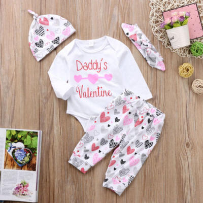 

4x Newborn Baby Girl Daddys Valentine Top Romper Long Pant Outfits Clothes Set
