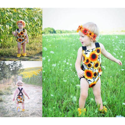 

Infant Newborn Toddler Baby Girl Sunflower Jumpsuit Bodysuit Floral Romper