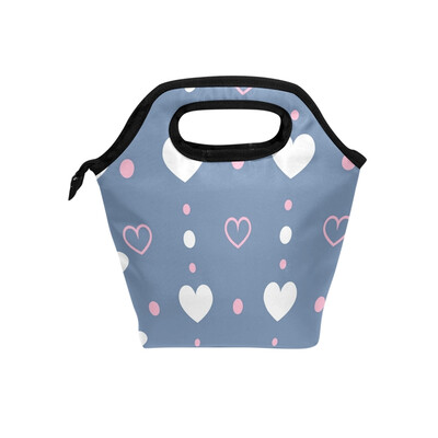 

Dot And Loving Heart Lunch Bag Tote Travel Picnic Insulated Handbags Portable Zipper Lunch Bag Box