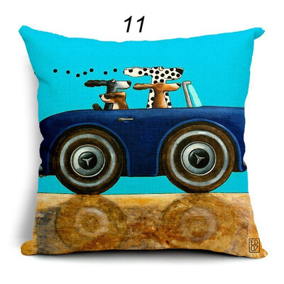 

Hot Sale Pillow Lovely Cartoon Dog Driving Car Vintage Almofadas 45X45CM Linen Pillow Decorative Linen Cushion Cover