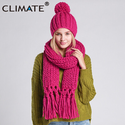

CLIMATE Women Winter Scarf And Hat Set Winter Girls Lady Warm Knit Pompom Beanie Bonnet Hat Scarf Set Hat And Scarf Winter Set