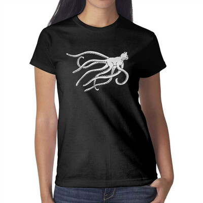 

Jumbo Octopus White cat Womens Black t Shirts Vintage Young Women Cotton t Shirts