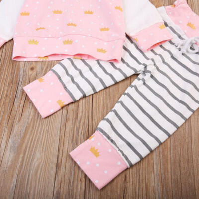 

UK Stock Toddler Newborn Baby Boy Girl Crown Hooded Tops Pants Outfits 2Pcs Set