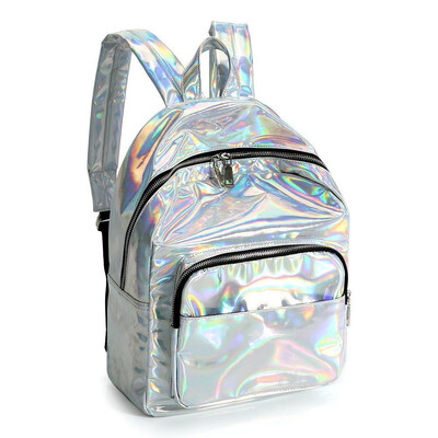 

Girls Casual Holographic Laser Leather Backpack School Bag Travel Bag Daypack