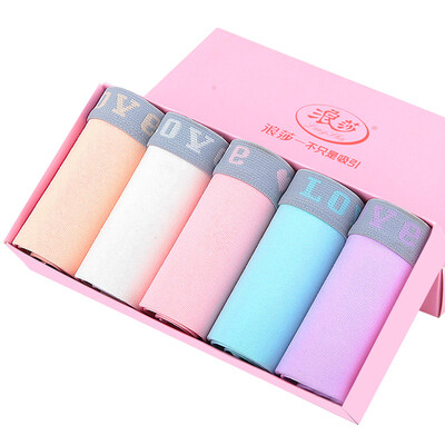 

[Jingdong supermarket] Langsha ladies underwear 5 installed breathable cotton indistinctable underwear lady letters solid cotton waist girls briefs mixed color 170 / XL