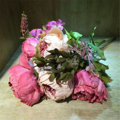 

Artificial Bouquet Peony Silk Flower Fake Leaf Home Bridal Wedding Party Decor