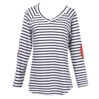 

Sexy Women Ladies Long Sleeve Striped Casual Tops Summer Blouse V Neck T Shirt