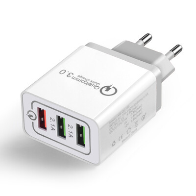

Fast Phone Charger QC30 3 Ports USB EU US Plug Power Adapter Travel Charger Power Adaptor Socket Home Converter Wall Charger For