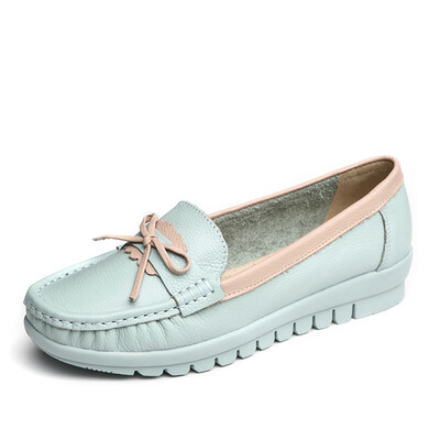 

Yi Er Kang comfortable Peas shoes flat mouth shallow mouth nurses shoes bow shoes S672ZE29544W light blue 37