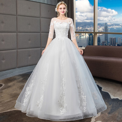 

Xi Diao 2019 New Wedding Dress Half Sleeve Lace Up Ball Gown Princess Luxury Wedding Dresses Lace Embroidery Bride Gowns