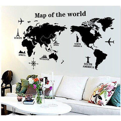 

60x120cm Black large World Map wall Decals Vinyl Art Sticker Home Decor Mural