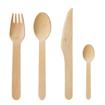 

UpperX Disposable wooden tableware 200pcs-50x spoonsforksknivesteaspoons-Durable 100 natural wood biodegradable eco-friendly