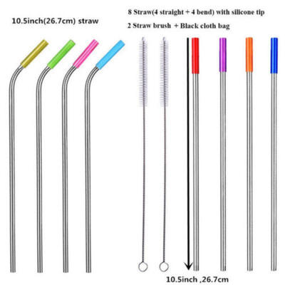 

Stainless Steel Metal Drinking Straw Reusable Stag Party Cocktail 8PcsWith Brush