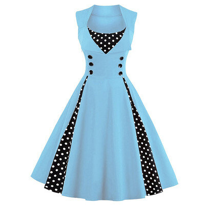 

Summer Casual Polka Dot Print Patchwork Midi Vintage Retro Party Dress