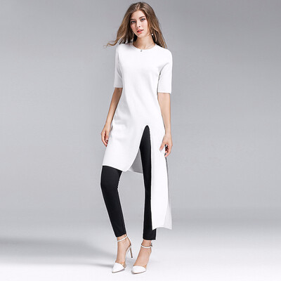 

Short Sleeve England Set Irregular Sweater Womens Solid Color Shirt