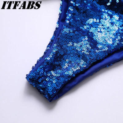 

UK Women Push Up Beach Swimwear Sequin Triangle Bra Bikini Set Bathing Swimsuit