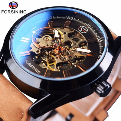 

Forsining Mens Casual Sport Watch Genuine Leather Top Brand Luxury Army Military Automatic Mens Wrist Watch Skeleton Clock