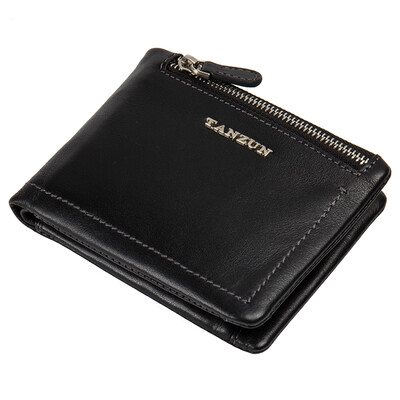 

Tianzun (TIANZUN) men short paragraph wallet head layer cowhide business leisure zipper multi-card bit wallet wallet soft T160116 black