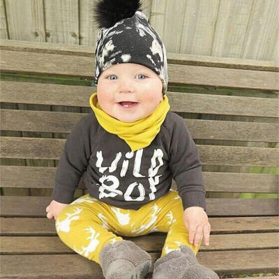 

US Newborn Toddler Kids Baby Boys Clothes T-shirts TopsDeer Pants Outfits Set