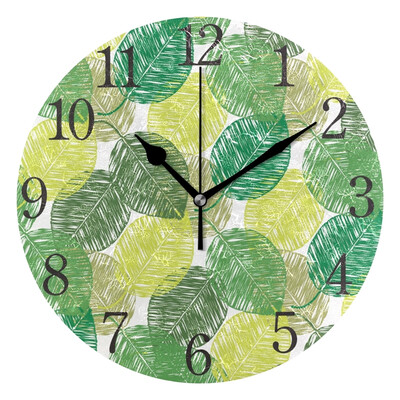 

Wall Clock Arabic Numerals Design Decorative Leaves Round