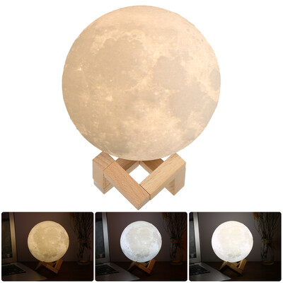 

18cm Diameter PLA USB Rechargeable 3D Printing Moon Light 3-Colors Dimmable Touch Sensor Control Luna Night Lamp Bedroom Decor wit