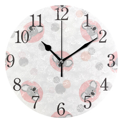 

Wall Clock Cute Koala And Circles Round Wall Clock Arabic Numerals Design