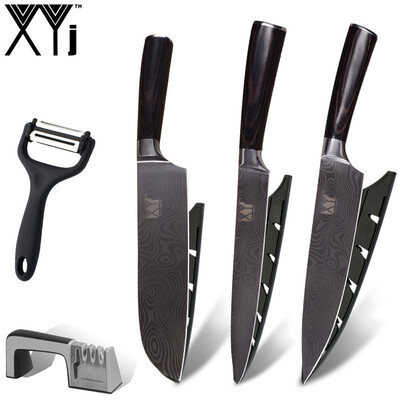 

XYj Kitchen Knives Beauty Pattern Blade Kitchen Stainless Steel Knife Set Knife Sharpener Multifunction Peeler