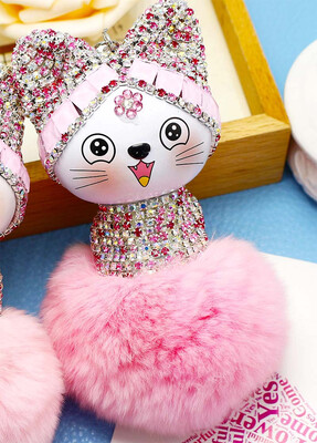 

Free Shipping Crystal JP Cat Doll Charms Twinkle Japan Phone Straps Flashing Key Chain Shining Poms Glittered Pendant Plush