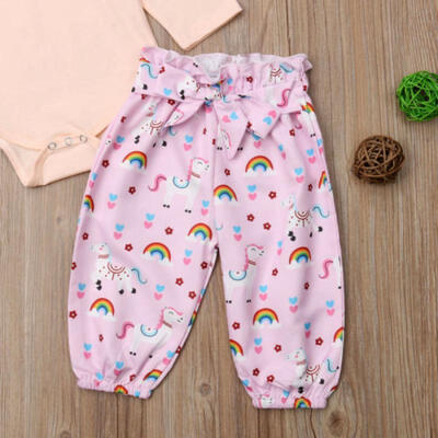 

Cute Newborn Baby Girl Cotton Romper Tops Unicorn Rainbow Pants Outfits Clothes