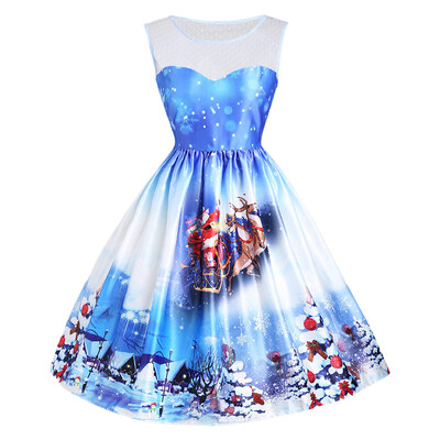 

Christmas Sled Tree Mesh Panel Dress