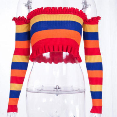 

Sexy Women Off Shoulder Long Sleeve Tops T-Shirt Ladies Slim Casual Blouse Shirt