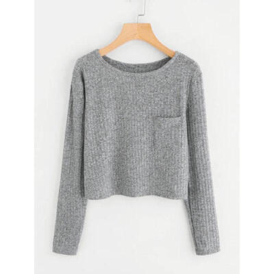 

UK Fashion Women Loose Casual Long Sleeve Knit Sweater Tops Girl Crop Top Blouse