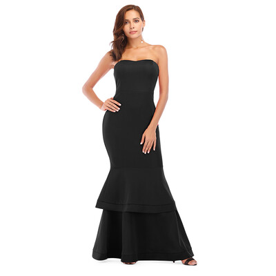 

Sexy Strapless Backless Layered Flounce Solid Color Women Mermaid Dress
