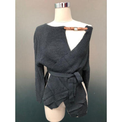 

Ladies Women New Sexy Deep V Neck Oversize Long Sleeve Baggy Sweater Jumper Top