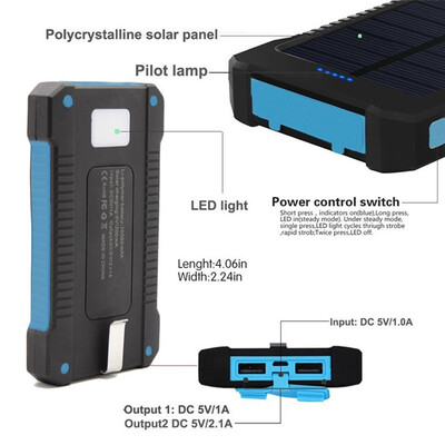

NeillieN Waterproof Solar Mobile Power SupplyDual USB mobile phone solar alternative battery Outdoor charging treasure 10000mah