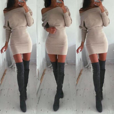 

Fashion Women Long Sleeve Bodycon Casual Party Evening Cocktail Mini Dress