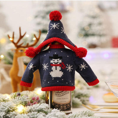 

Merry Christmas Wine Bottle Cover Hat Wrap Scarf Xmas Dinner Table Decor