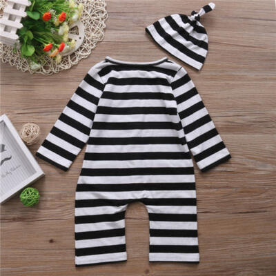 

Newborn Baby Boys Girls Striped Romper Bodysuit Jumpsuit Hat Outfits Clothes US
