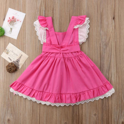 

Toddler Baby Girl Princess Dress Fly Sleeves Lace Bowknot Party Tutu Dress1-5T